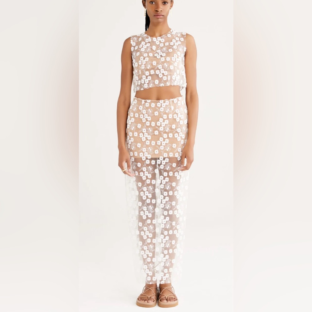 Rumer: Rosella Crop/Skirt set White (all sheer NO LINING)